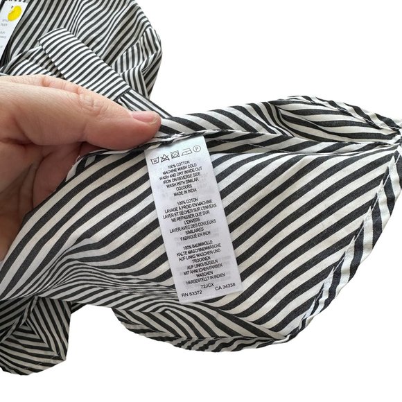 NWT French Connection 6 Black Striped Mandarin Collar Peplum Hem Button Blouse - Picture 10 of 11